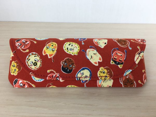 画像1: メガネケース レッド 和柄 新品 (1)