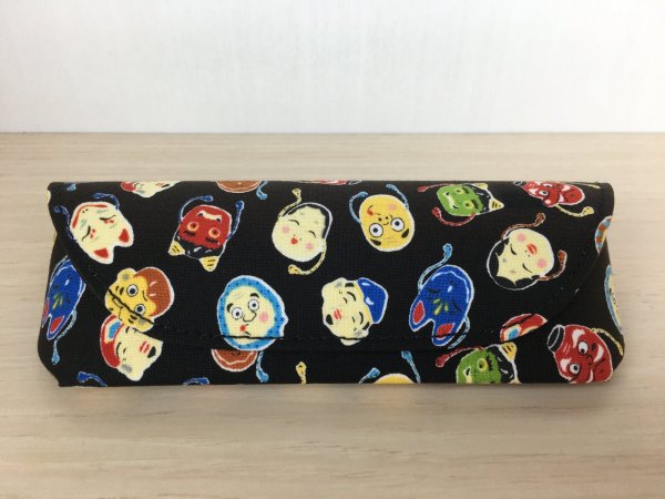 画像1: メガネケース ブラック 和柄 新品 (1)